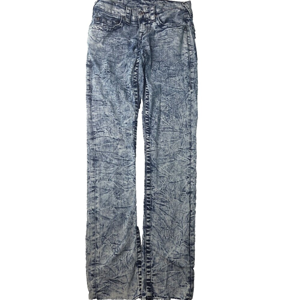 True Religion Skinny Jeans Womens Acid Wash Blue Y2K Horseshoe Stretch Size 28